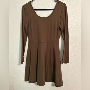 Charlotte Russe Olive Army Green long Sleeve Skater Dress